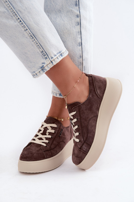 Sneakers in ecopelle scamosciata con piattaforma Kobbo color cioccolato