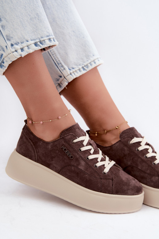 Sneakers in ecopelle scamosciata con piattaforma Kobbo color cioccolato