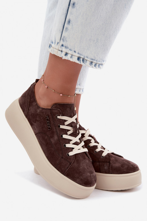 Sneakers in ecopelle scamosciata con piattaforma Kobbo color cioccolato