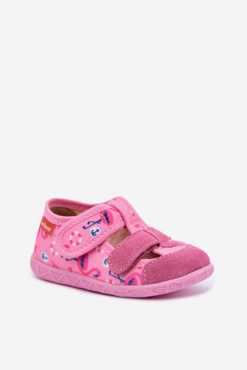 Pantofole per bambini Milami con chiusure adesive e fenicotteri rosa Reathiana