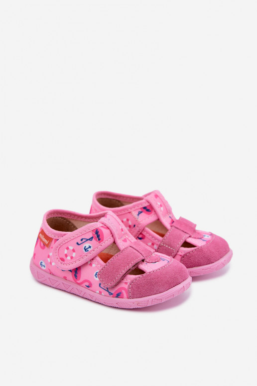 Pantofole per bambini Milami con chiusure adesive e fenicotteri rosa Reathiana