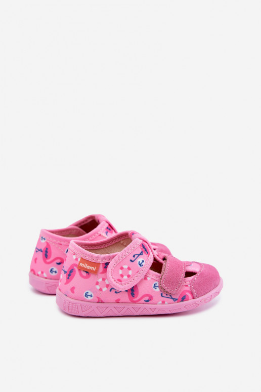 Pantofole per bambini Milami con chiusure adesive e fenicotteri rosa Reathiana