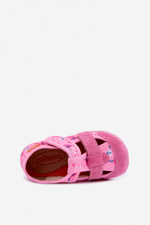 Pantofole per bambini Milami con chiusure adesive e fenicotteri rosa Reathiana
