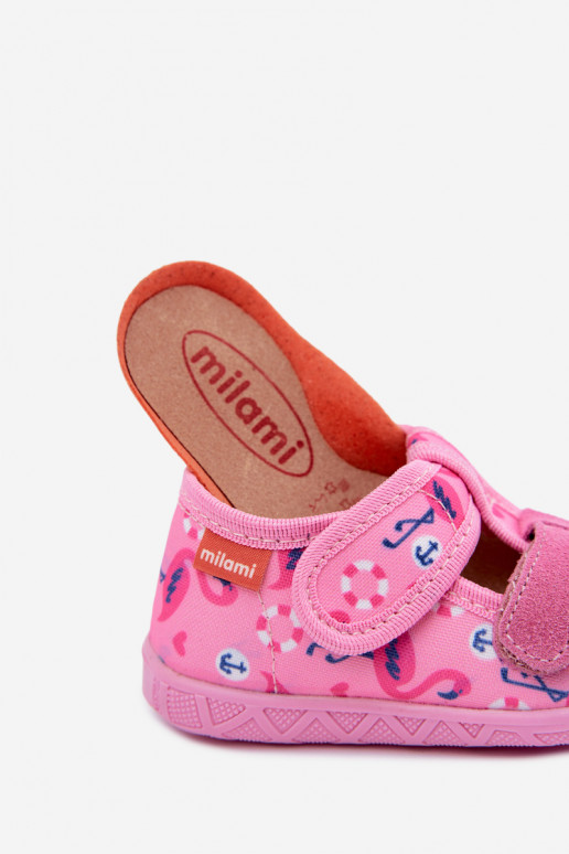 Pantofole per bambini Milami con chiusure adesive e fenicotteri rosa Reathiana