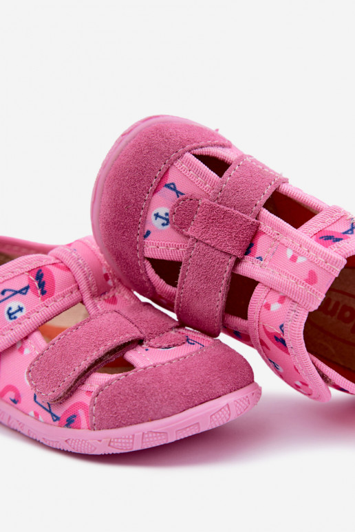 Pantofole per bambini Milami con chiusure adesive e fenicotteri rosa Reathiana