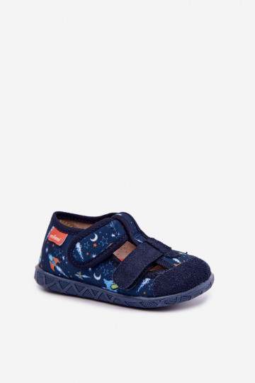 Pantofole per bambini Milami con chiusure adesive e razzi in blu scuro Reathiana