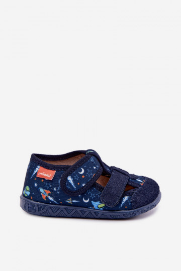 Pantofole per bambini Milami con chiusure adesive e razzi in blu scuro Reathiana 2