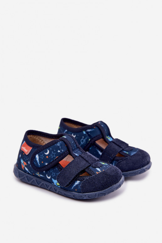 Pantofole per bambini Milami con chiusure adesive e razzi in blu scuro Reathiana