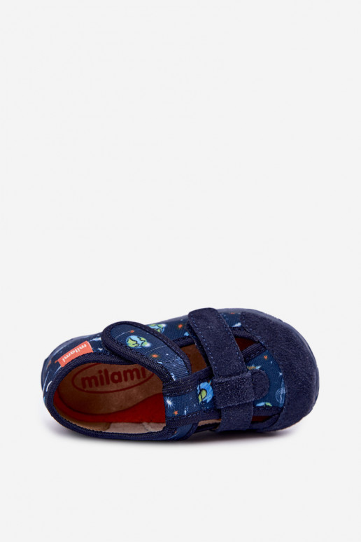 Pantofole per bambini Milami con chiusure adesive e razzi in blu scuro Reathiana