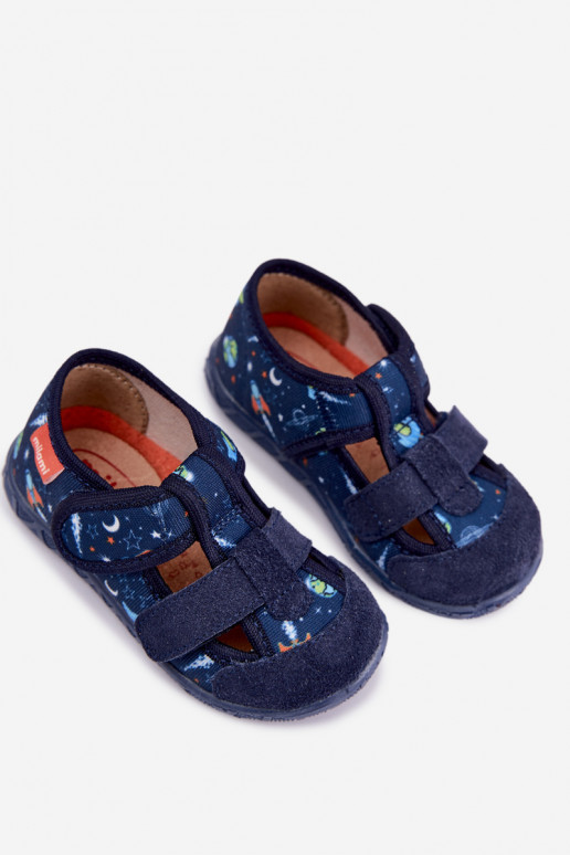 Pantofole per bambini Milami con chiusure adesive e razzi in blu scuro Reathiana