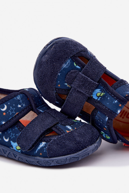 Pantofole per bambini Milami con chiusure adesive e razzi in blu scuro Reathiana