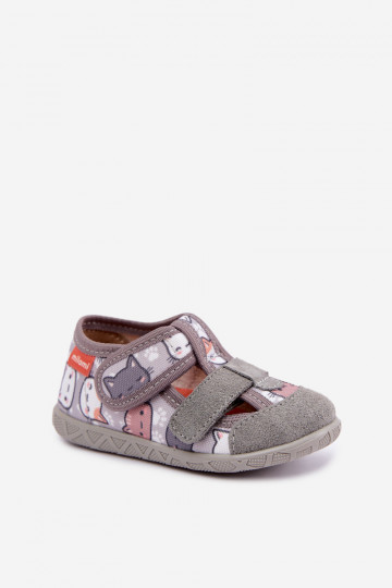 Pantofole per bambini Milami con chiusure adesive e gatti in grigio Reathiana