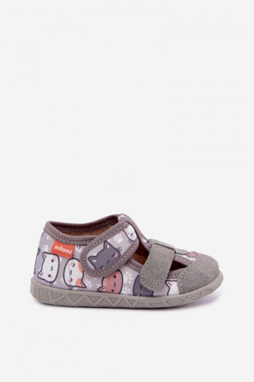 Pantofole per bambini Milami con chiusure adesive e gatti in grigio Reathiana 2