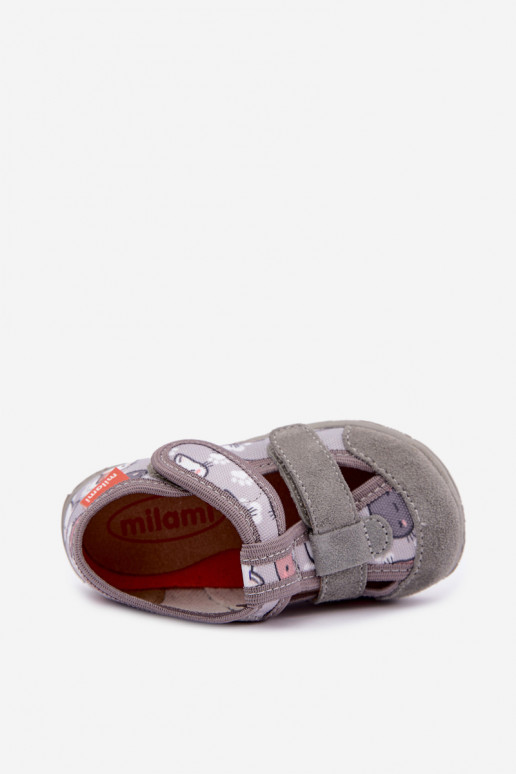 Pantofole per bambini Milami con chiusure adesive e gatti in grigio Reathiana