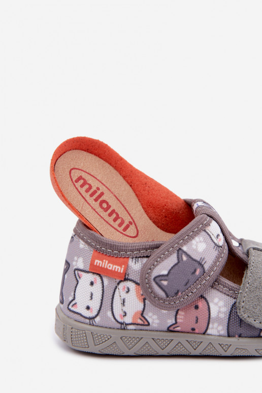 Pantofole per bambini Milami con chiusure adesive e gatti in grigio Reathiana