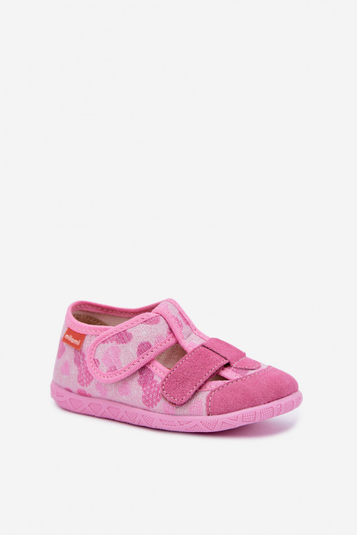 Pantofole per bambini Milami con chiusure adesive e cuori glitterati in rosa Reathiana