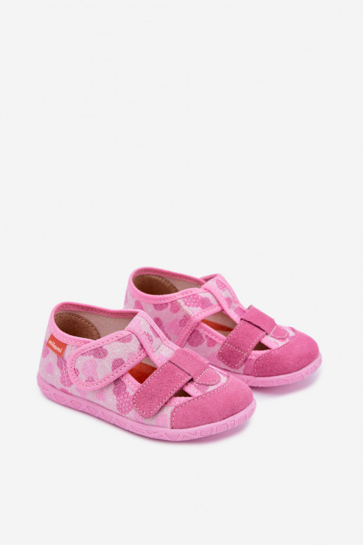 Pantofole per bambini Milami con chiusure adesive e cuori glitterati in rosa Reathiana