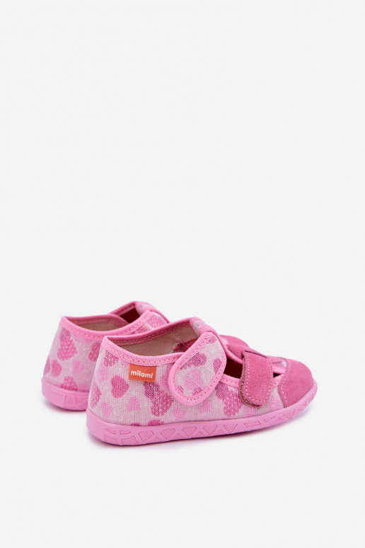 Pantofole per bambini Milami con chiusure adesive e cuori glitterati in rosa Reathiana