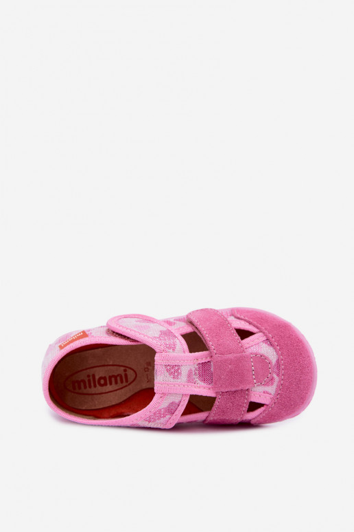 Pantofole per bambini Milami con chiusure adesive e cuori glitterati in rosa Reathiana