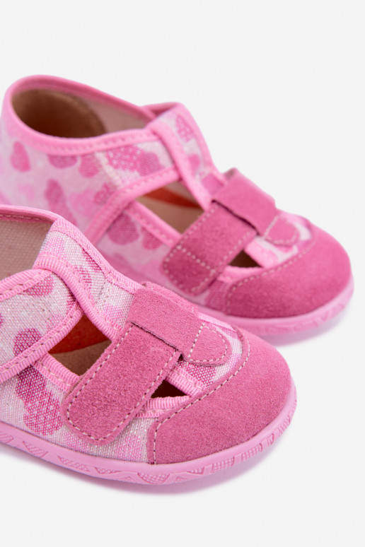 Pantofole per bambini Milami con chiusure adesive e cuori glitterati in rosa Reathiana