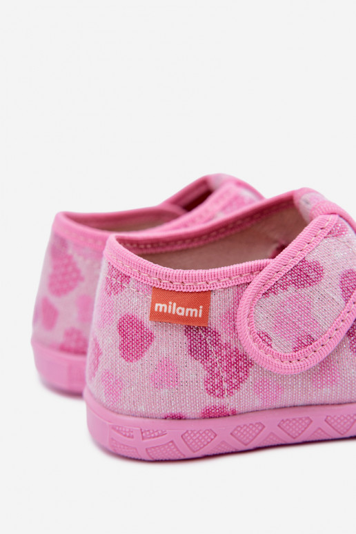 Pantofole per bambini Milami con chiusure adesive e cuori glitterati in rosa Reathiana