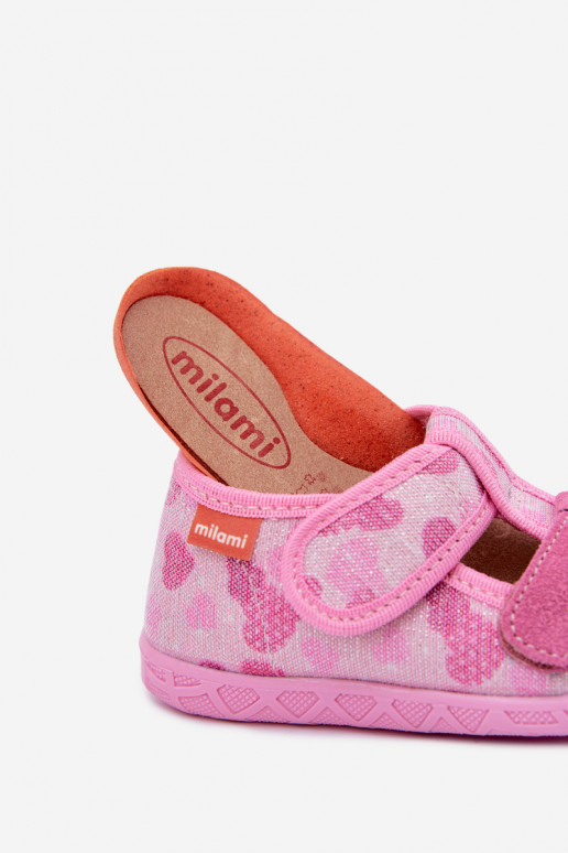 Pantofole per bambini Milami con chiusure adesive e cuori glitterati in rosa Reathiana