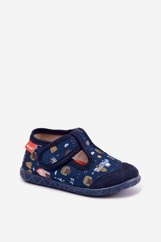 Pantofole per bambini Milami con chiusure adesive in blu scuro Jasimrra