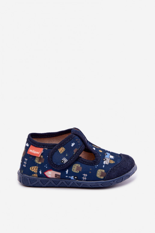 Pantofole per bambini Milami con chiusure adesive in blu scuro Jasimrra