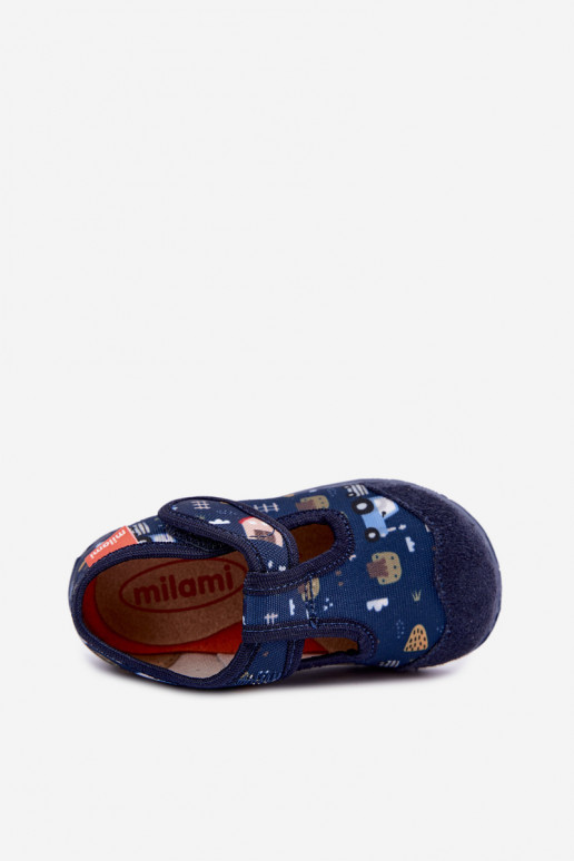 Pantofole per bambini Milami con chiusure adesive in blu scuro Jasimrra