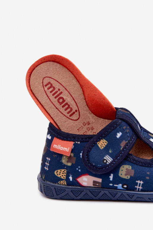 Pantofole per bambini Milami con chiusure adesive in blu scuro Jasimrra