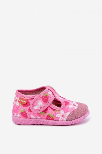 Pantofole per bambini Milami con chiusure adesive e fragole e fiori in rosa Jasimrra 2