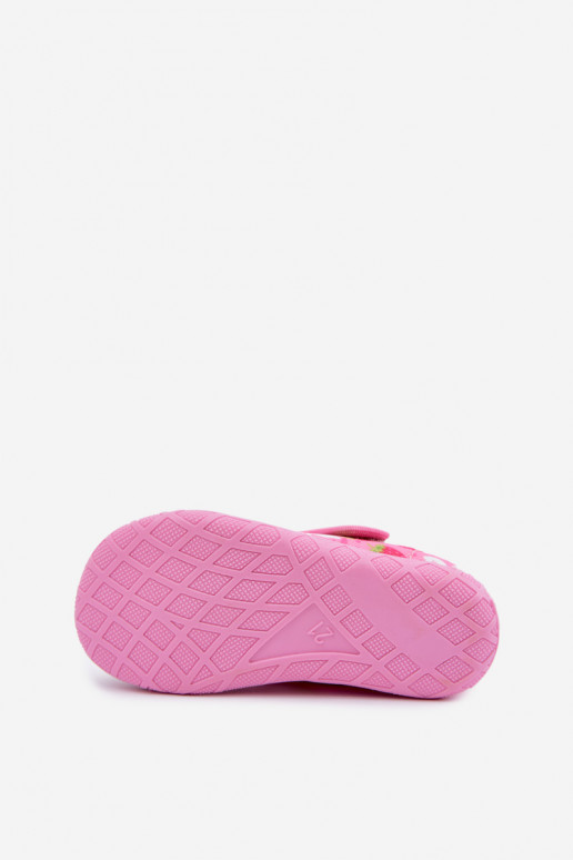 Pantofole per bambini Milami con chiusure adesive e fragole e fiori in rosa Jasimrra