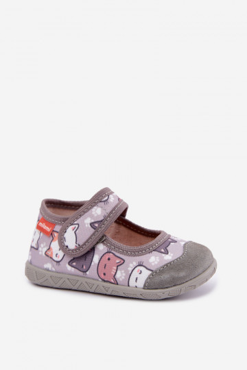 Pantofole per bambini Milami con chiusure adesive e gatti in grigio Esnia