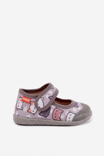 Pantofole per bambini Milami con chiusure adesive e gatti in grigio Esnia 2