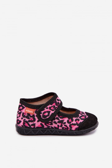 Pantofole per bambini Milami con chiusure adesive e motivi leopardati in rosa e nero Esnia 2