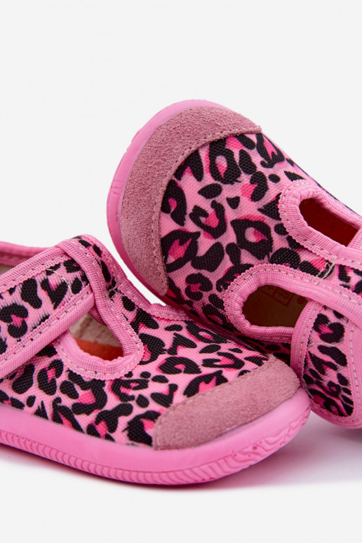 Pantofole elastiche per bambini Milami con chiusure adesive e motivi leopardati in rosa Ambette