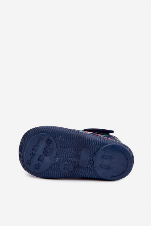 Pantofole elastiche per bambini Milami con chiusure adesive e motivi jungle in blu scuro Ambette