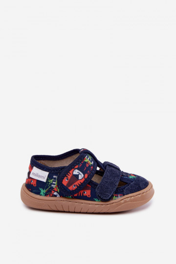 Pantofole per bambini Barefoot Milami con motivi jungle in blu scuro Lumi 2