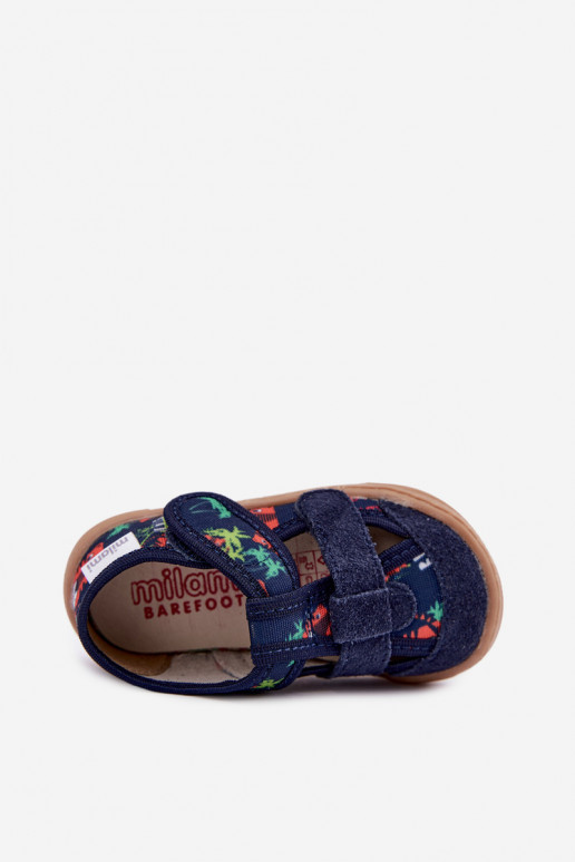 Pantofole per bambini Barefoot Milami con motivi jungle in blu scuro Lumi