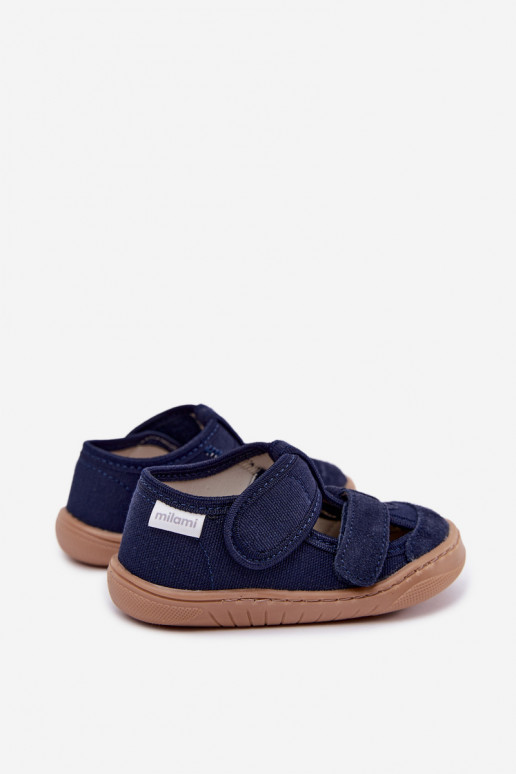 Pantofole per bambini Barefoot Milami in blu scuro Lumi