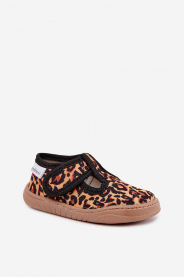 Pantofole per bambini con chiusure adesive Milami giallo-nero a stampa leopardata Talirae