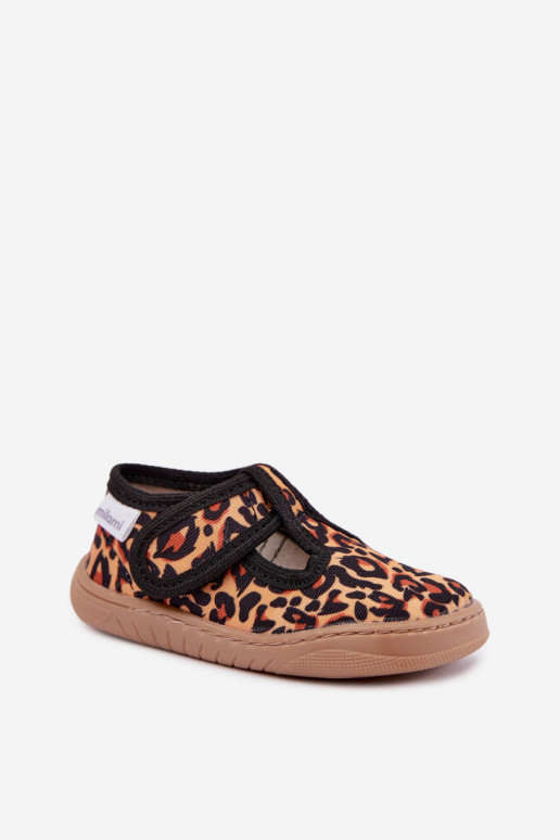 Pantofole per bambini con chiusure adesive Milami giallo-nero a stampa leopardata Talirae