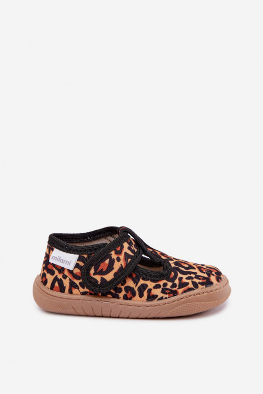Pantofole per bambini con chiusure adesive Milami giallo-nero a stampa leopardata Talirae