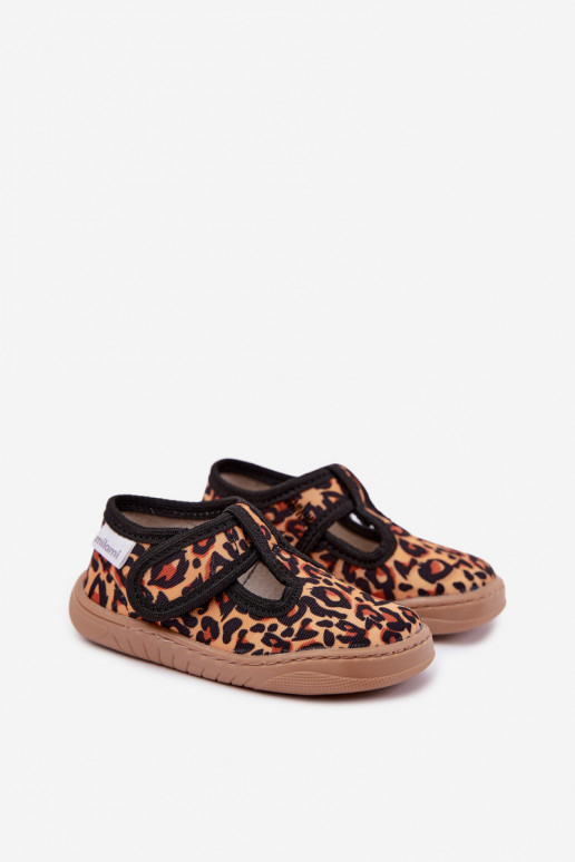 Pantofole per bambini con chiusure adesive Milami giallo-nero a stampa leopardata Talirae