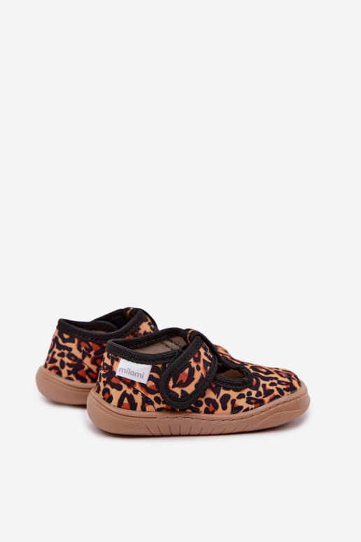 Pantofole per bambini con chiusure adesive Milami giallo-nero a stampa leopardata Talirae