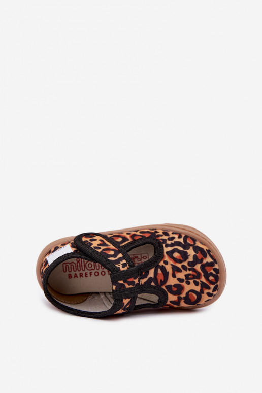 Pantofole per bambini con chiusure adesive Milami giallo-nero a stampa leopardata Talirae