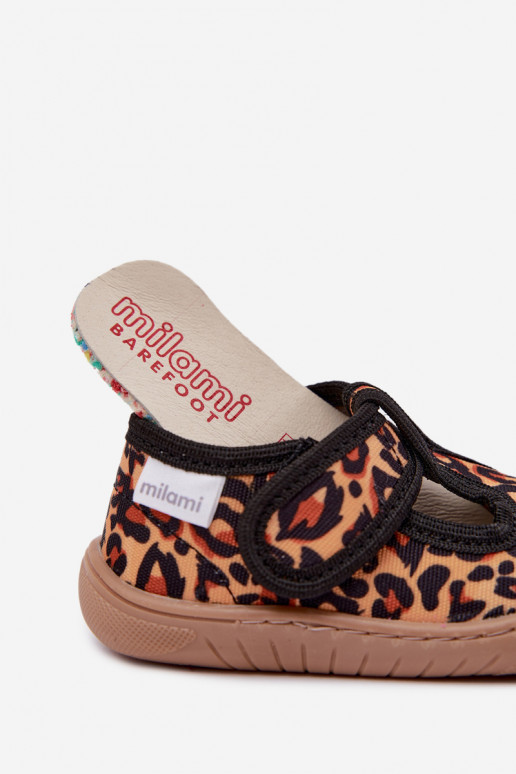 Pantofole per bambini con chiusure adesive Milami giallo-nero a stampa leopardata Talirae