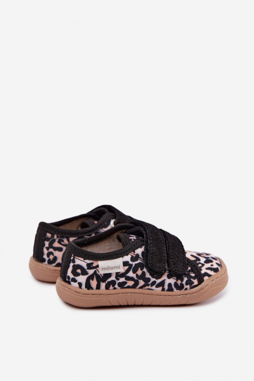 Pantofole per bambini con stampa leopardata Milami sabbia Saphira