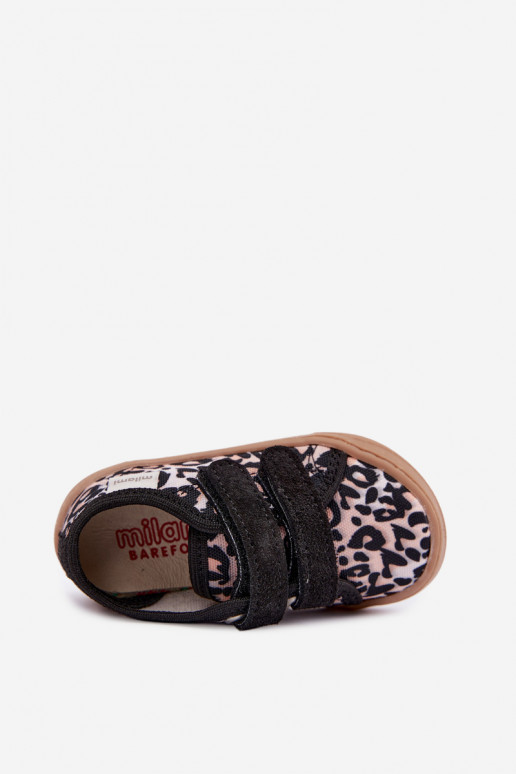 Pantofole per bambini con stampa leopardata Milami sabbia Saphira