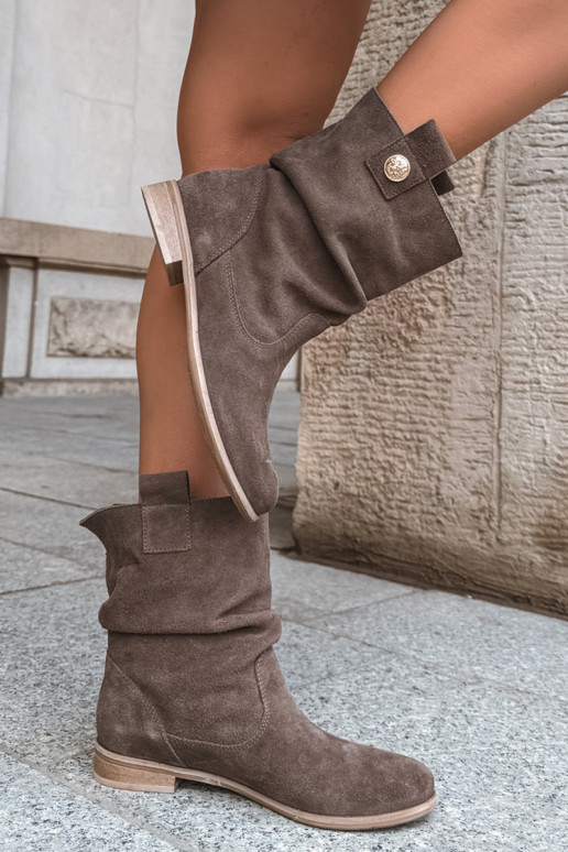 Scarpe da donna in faux suede con volant Zazoo 4210 color marrone